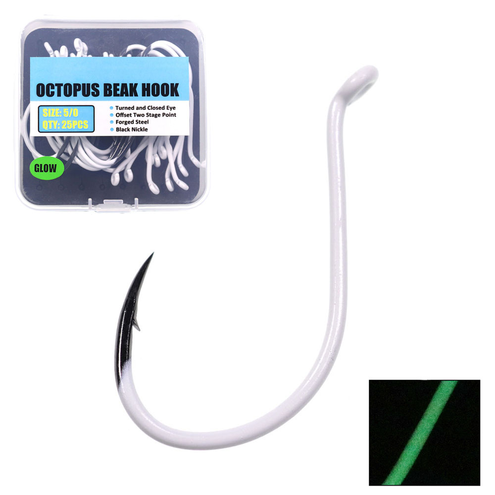 Fishing Hook Offset - 25pcs/box Luminous Imported Steel Octopus Beak